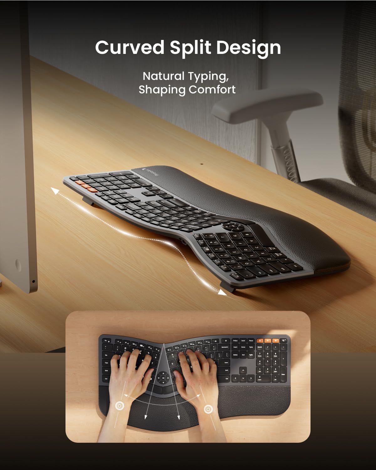 EK01 Plus Keyboard Ergonomis dengan Lampu Latar Black detail 4