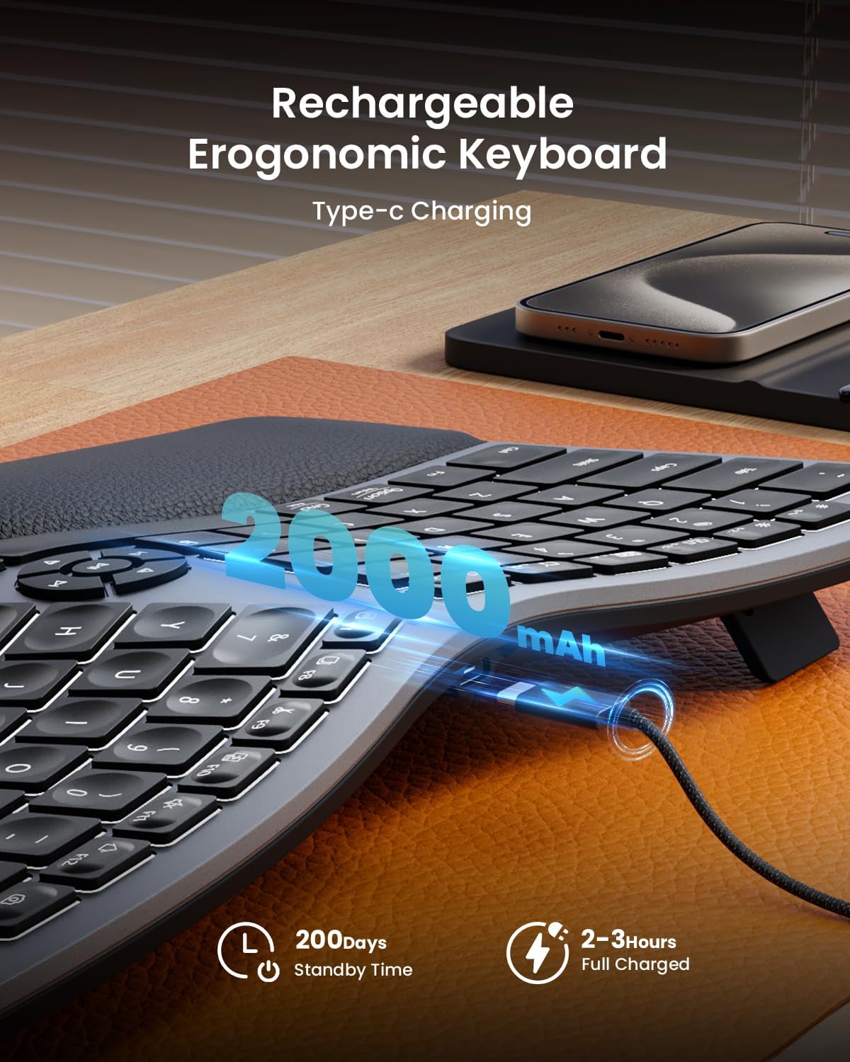 EK01 Plus Keyboard Ergonomis dengan Lampu Latar Black detail 7