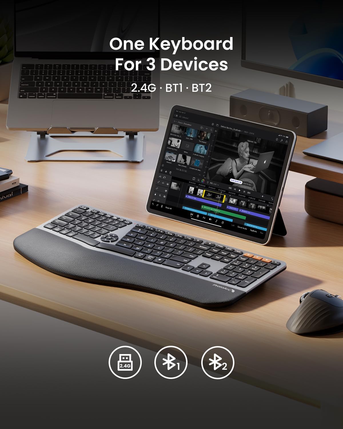 EK01 Plus Keyboard Ergonomis dengan Lampu Latar Black detail 8