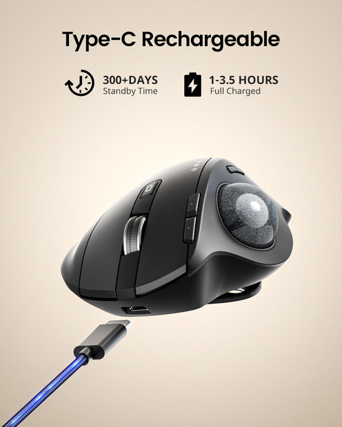 EM01 NL Mouse Trackball Ergonomis Black detail 6