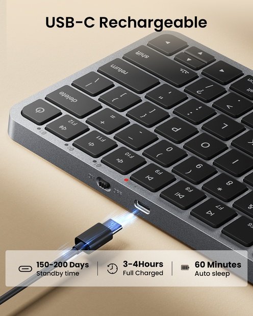 K90-A Keyboard Bluetooth Ringkas dengan Lampu Latar untuk Mac Black detail 5