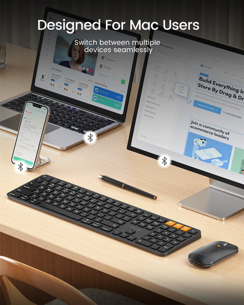 KM100-A Kombinasi Keyboard Tipis dan Mouse dengan Lampu Latar untuk Mac Black detail 1